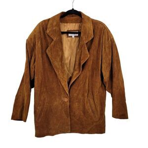 Vintage 80's Leather Jacket Blazer Western‎ Cabin Core Single Breasted Rust S